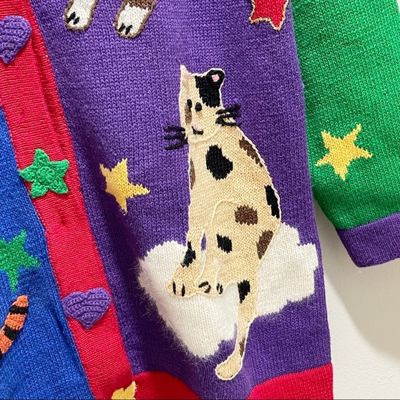 STORYBOOK KNITS Women’s Button Front Cardigan Cats Kittens Multi-Color - Picture 5 of 8
